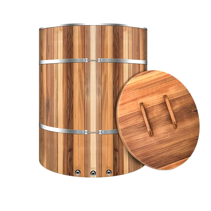 

STLFICEGALAX New Trend Red Cedar Wood Cold Plunge Bucket Pod Wooden and Stainless Steel Ice Bathtub Luxury Ice Bath Barrel