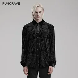 PUNK RAVE Men's Gothic Simple Version Embossed Velvet Shirt Party Loose Tops Black Shirts Autumn/Winter Men Clothing