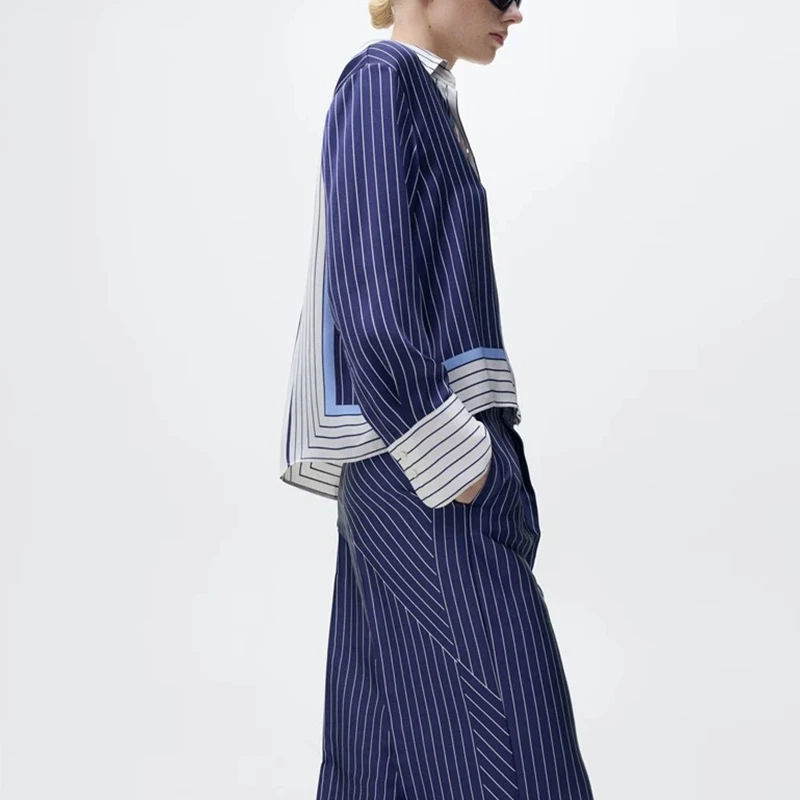 

Z 2025 New Women's Striped irt Casual Pants Faion Set Polyester Fiber Summer Collection Casual Wear