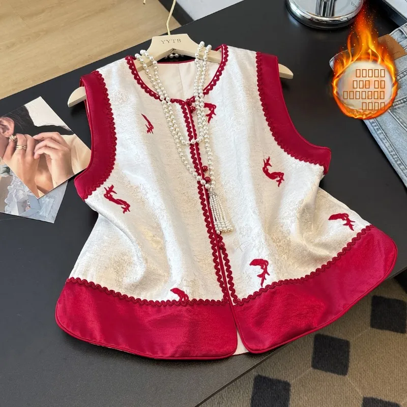 

plus Size Women's Faionable Patchwork Vest And Cotton Base irt Two-Piece Set Thiened Autumn Winter New Arrival