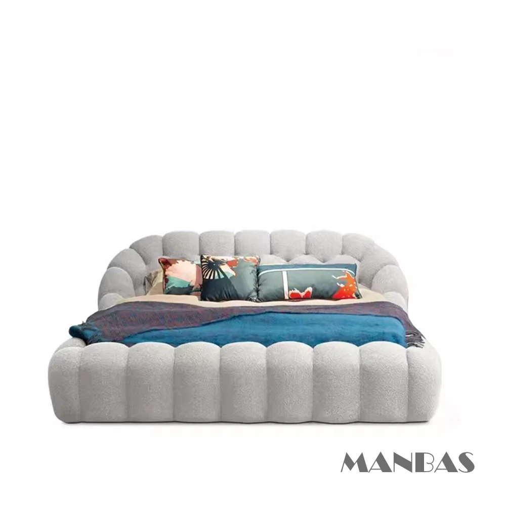 MANBAS Italian Designer Luxury Double Bed French Creative Rocheburg Bubble Bed Internet Celebrity Soft Fabric Bed Master Bedroom