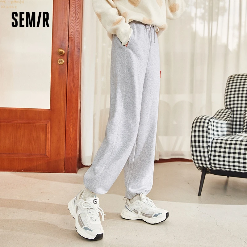 Semir Casual Pants Women Fleece Trousers 2023 Winter New Loose Slimming Simple Sports Style Elastic Waist Trousers
