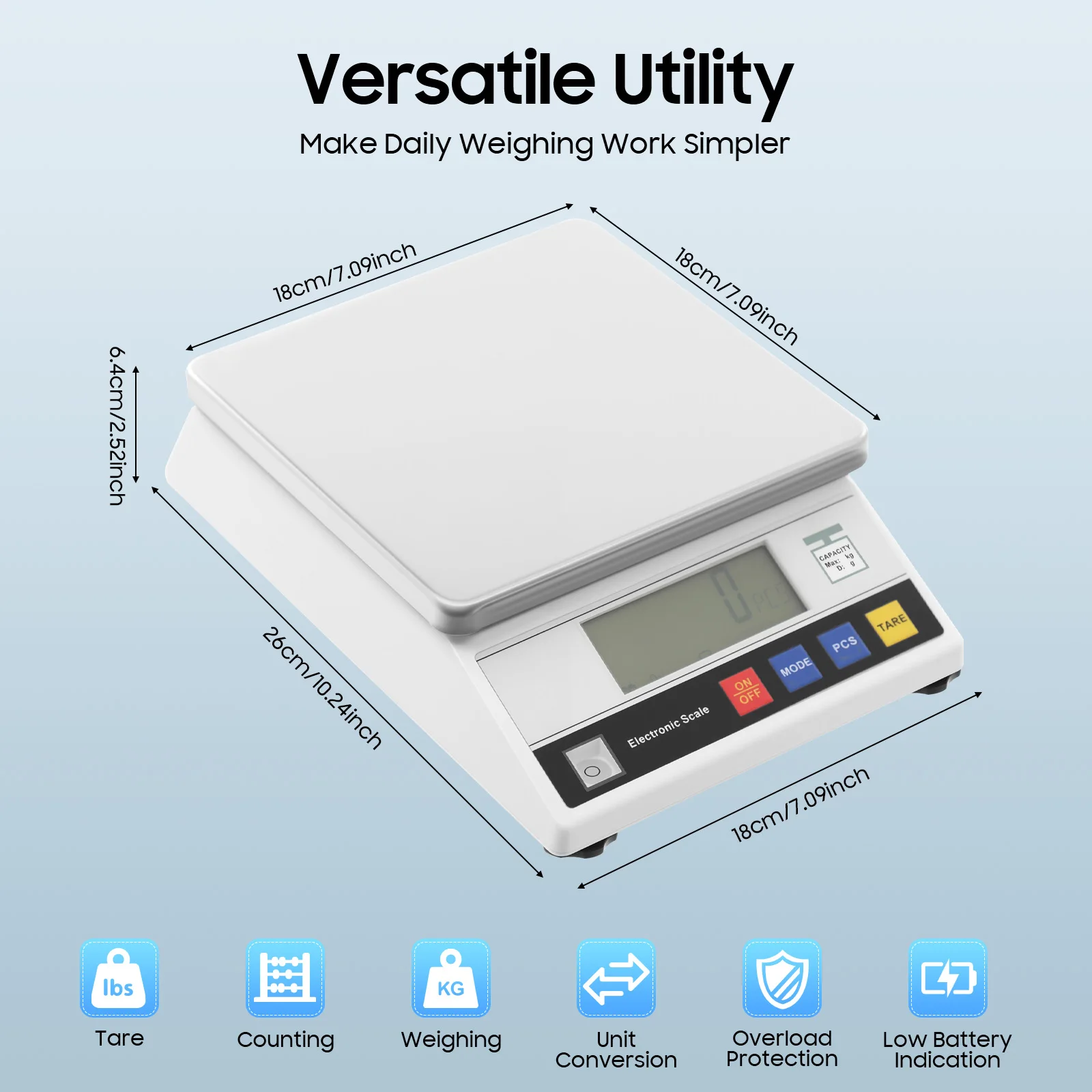 مقياس ميزان إلكتروني صناعي عالي الدقة قابس الاتحاد الأوروبي 7.5 كجم تحميل 0.1 جرام دقة LCD عد الفارغ لمستودع المطبخ المختبر