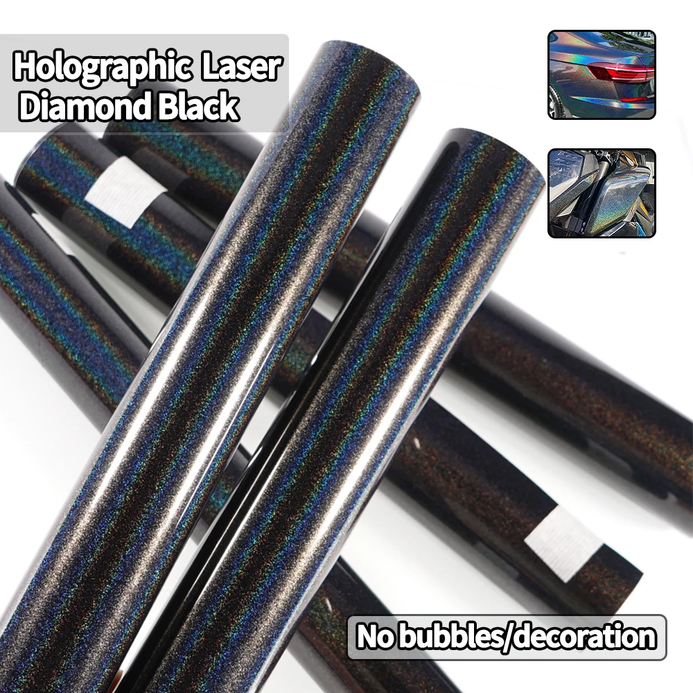 

Голографическая Радужная лазерная бриллиантовая черная наклейка для автомобиля, глянцевая пленка, виниловая пленка, внутренние наклейки для двигателя, обертка для кузова автомобиля, без пузырьков воздуха