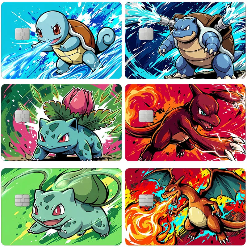 Squirtle Bulbasaur Charizard Pocket Monsters Anime Cartoon Matte Bank Debit Card Sticker Decoration Accessories Birthday Gift