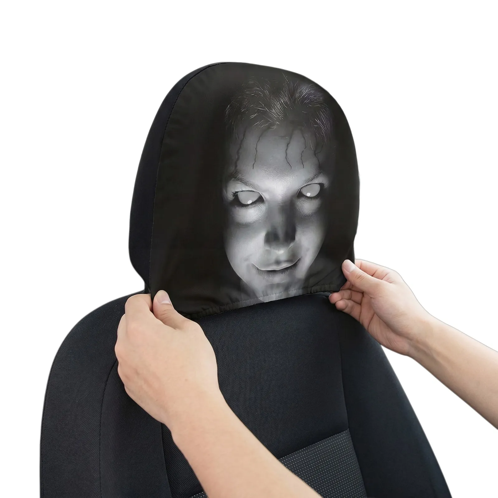 2PCS Scary Face Head Rest Cover Stretchy Washable Printed Head Rest Protector Breathable Universal Fit for Most Cars Sedan SUV