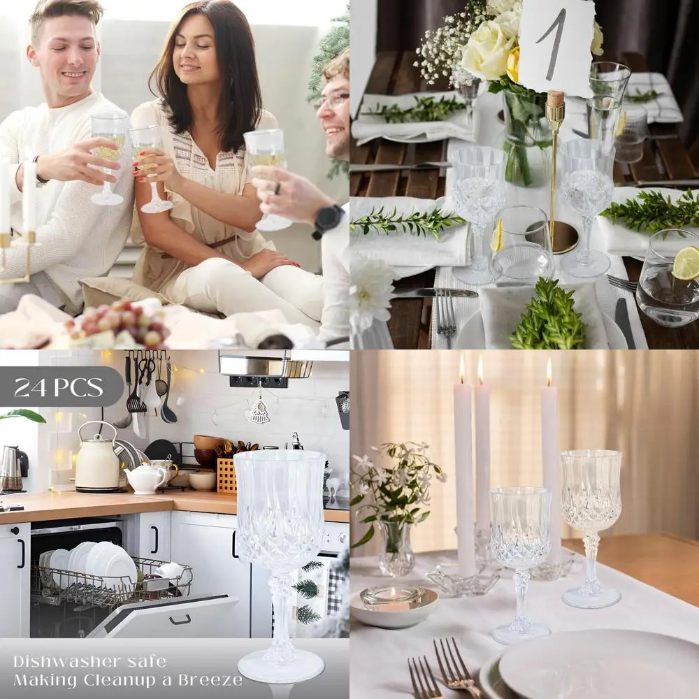 

Set of 48 Clear 7oz Plastic Wine Glasses for Weddings, Parties, and Events