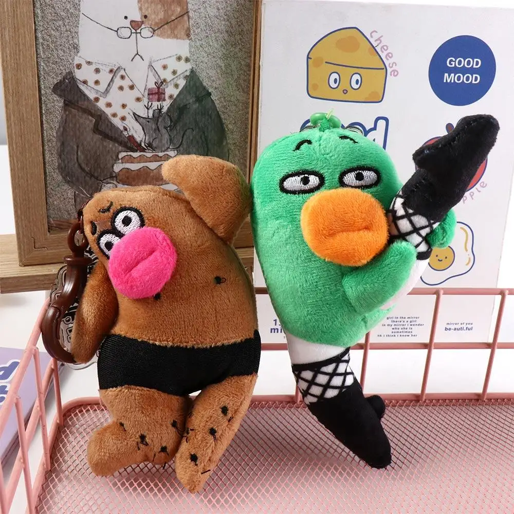 Portachiavi in peluche con bocca di salsiccia in cotone PP, morbido e soffice, con occhi grandi, portachiavi per bambola, novità, ciondolo per bambola brutto del fumetto