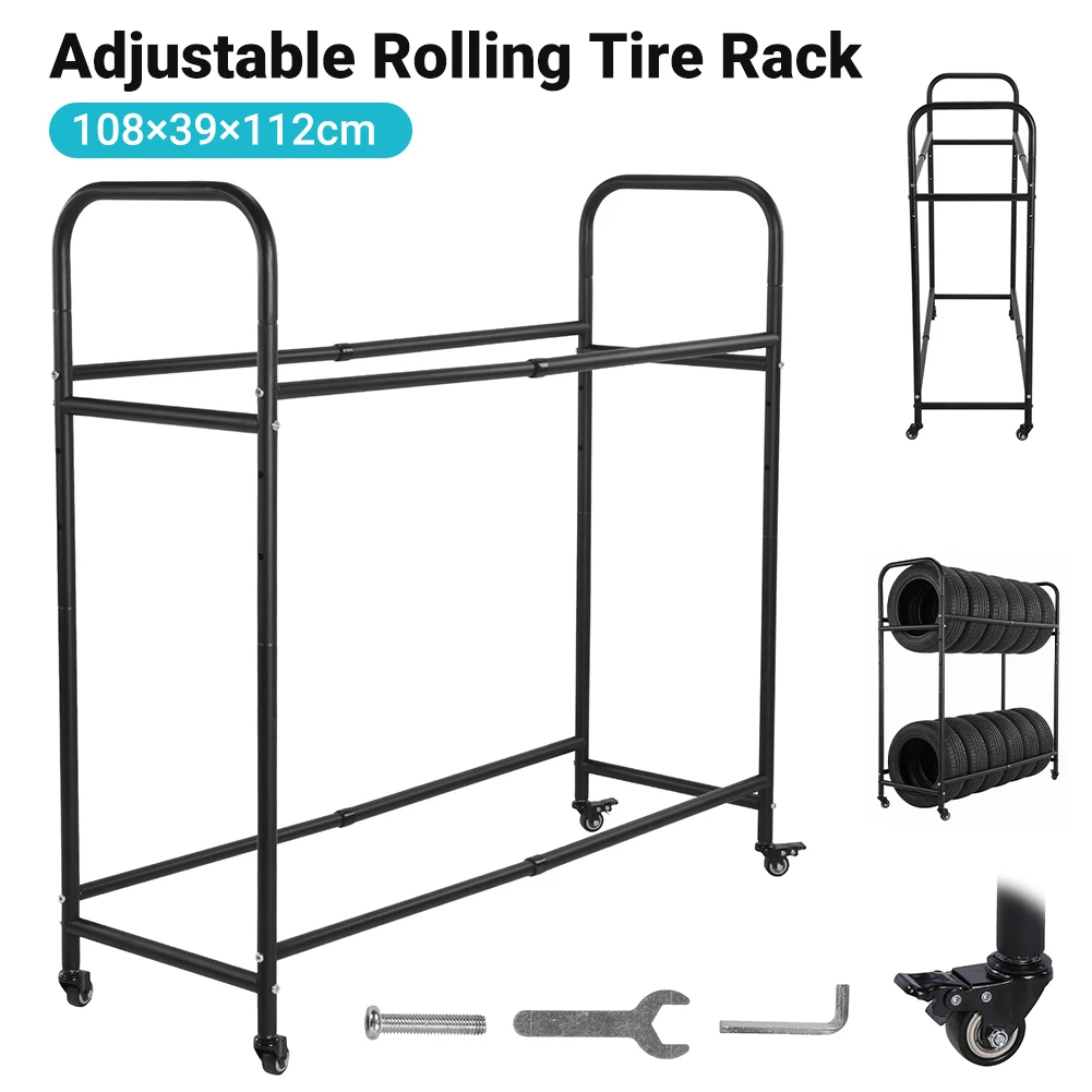 

Storage Shelf 24.8-42.51x15.35x44.09 Inch Garage Tire Storage and Organization with 4 Swivel Casters for Garage Warehouse