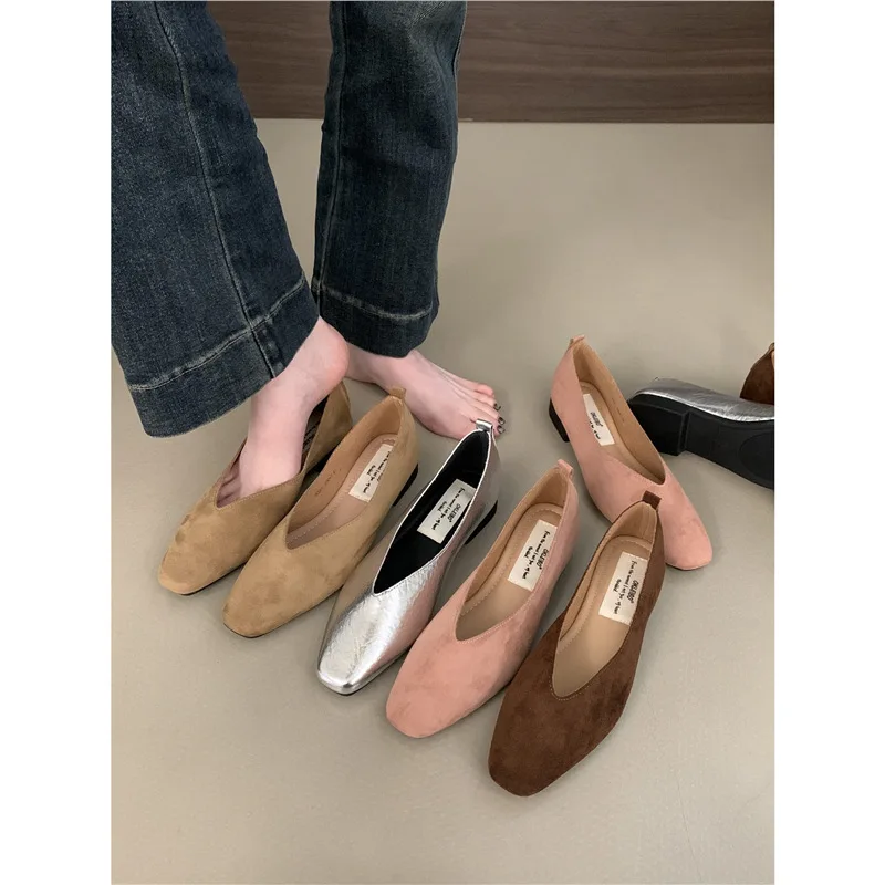 Zapatos de abuela para mujer, zapatillas informales con punta redonda, zapatos planos suaves de boca poco profunda, tacones cuadrados para enfermera, novedad de verano