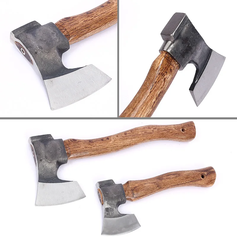 27CM Manganese Steel Neck Wooden Multi-functional Handle Axe Outdoor Camping Household Splitting Firewood Hand Tool