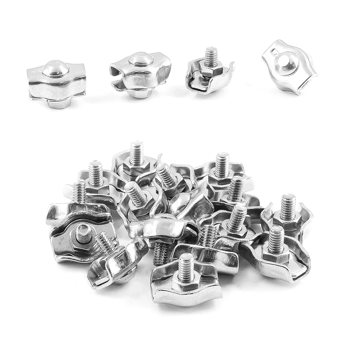 20PCS 1/8Inch M3 Stainless Steel Wire Rope Cable Clip Clamp, M3 Simplex Single Bolt Wire Rope Clips for 1/8In Wire Rope