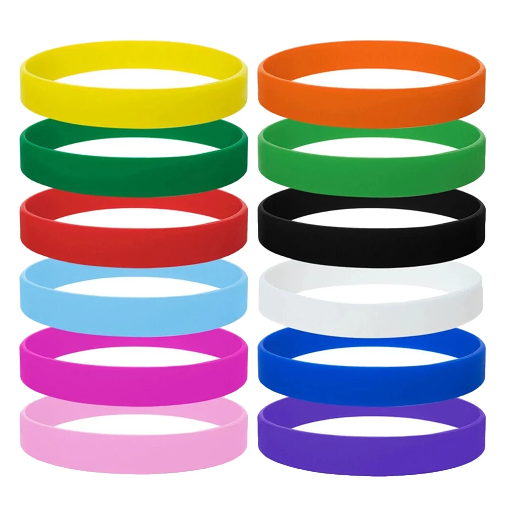 

12pcs Silicone Bracelets Rubber Wristbands For Kids Teens Adults Party Favors Waterproof Stretchable Fluorescent Fun