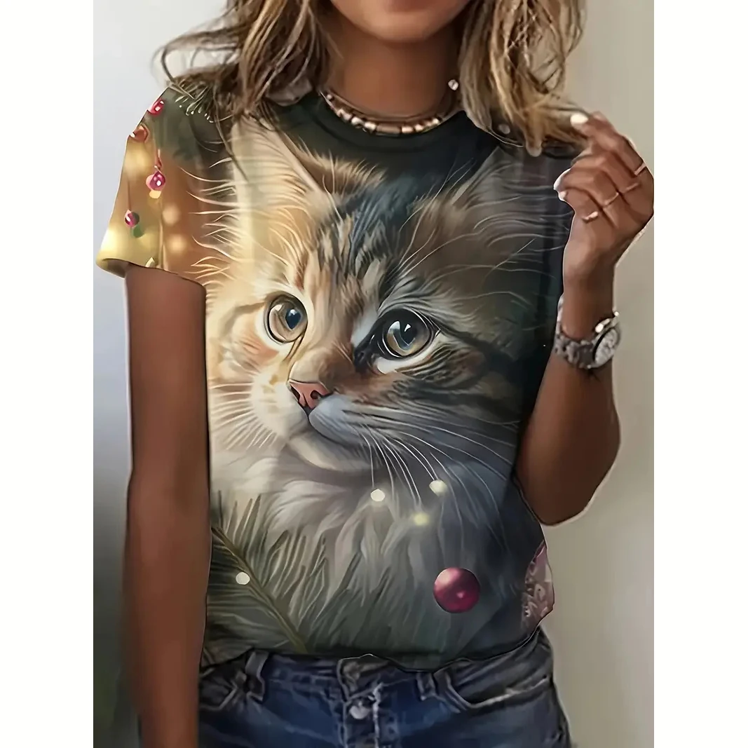 Cute Animal Cartoon Cat Women's T-Shirts 3d Print T-Shirtharajuku Casual Short Sleeve Top Tee O Neck Oversized Female Clothing