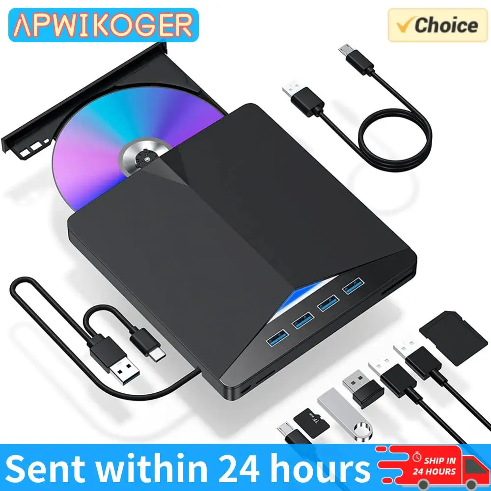 

7-в-1 USB 3.0 Type C Внешние оптические привода CD DVD Ультратонкая записывающая записывающая машина Тип лотка для ПК Ноутбук