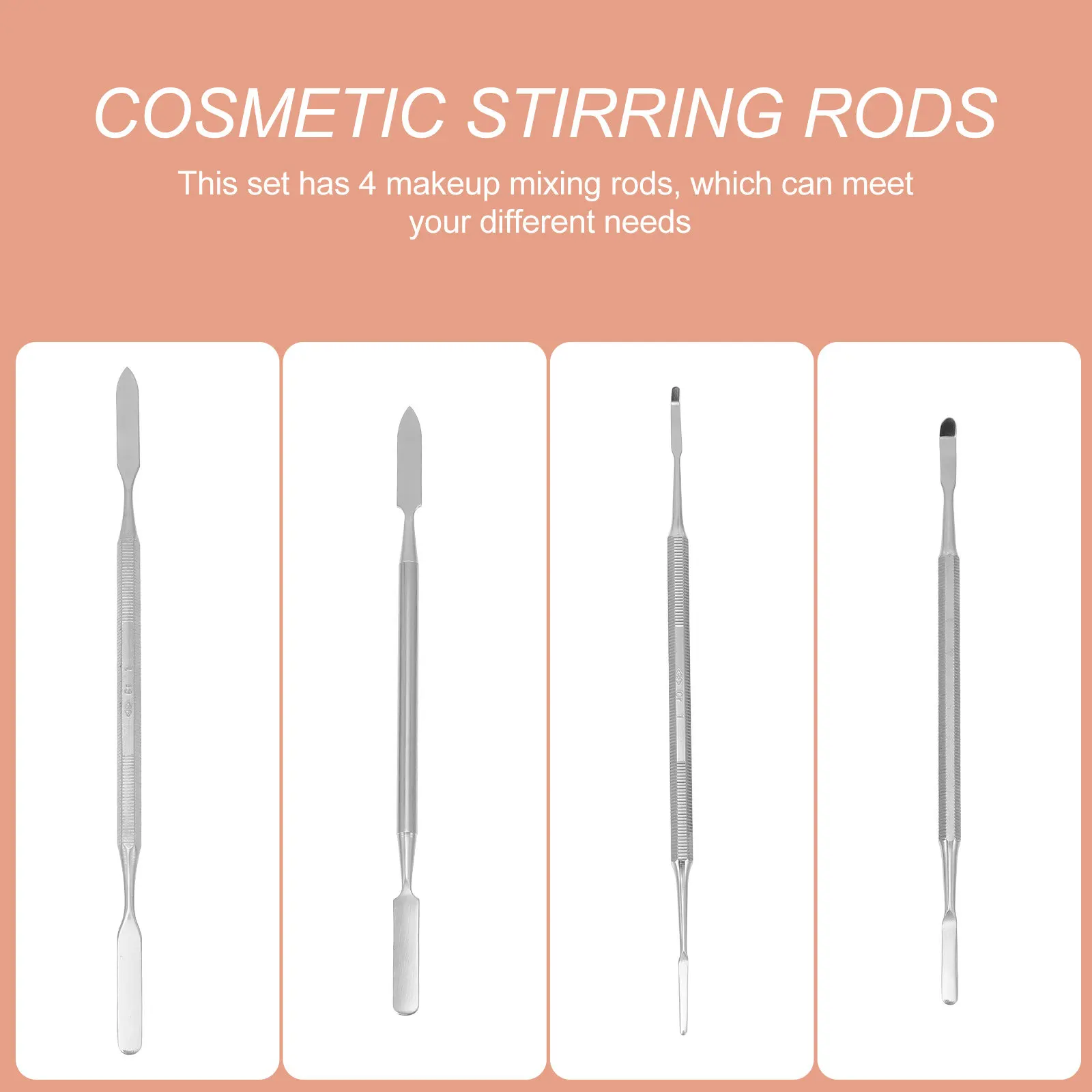 Set di 4 Bastoncini per Miscelare il Trucco in Acciaio Inox, Strumenti per Fondotinta, Blush, Ombretto, Lucidalabbra, Bacchetta Modellante a Doppia Estremità