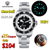 Watchdives reloj de cuarzo clásico 38Mm WD1969 Pro VH31 barrido segundos cristal de zafiro 20Bar impermeable luminoso hombres relojes Vintage