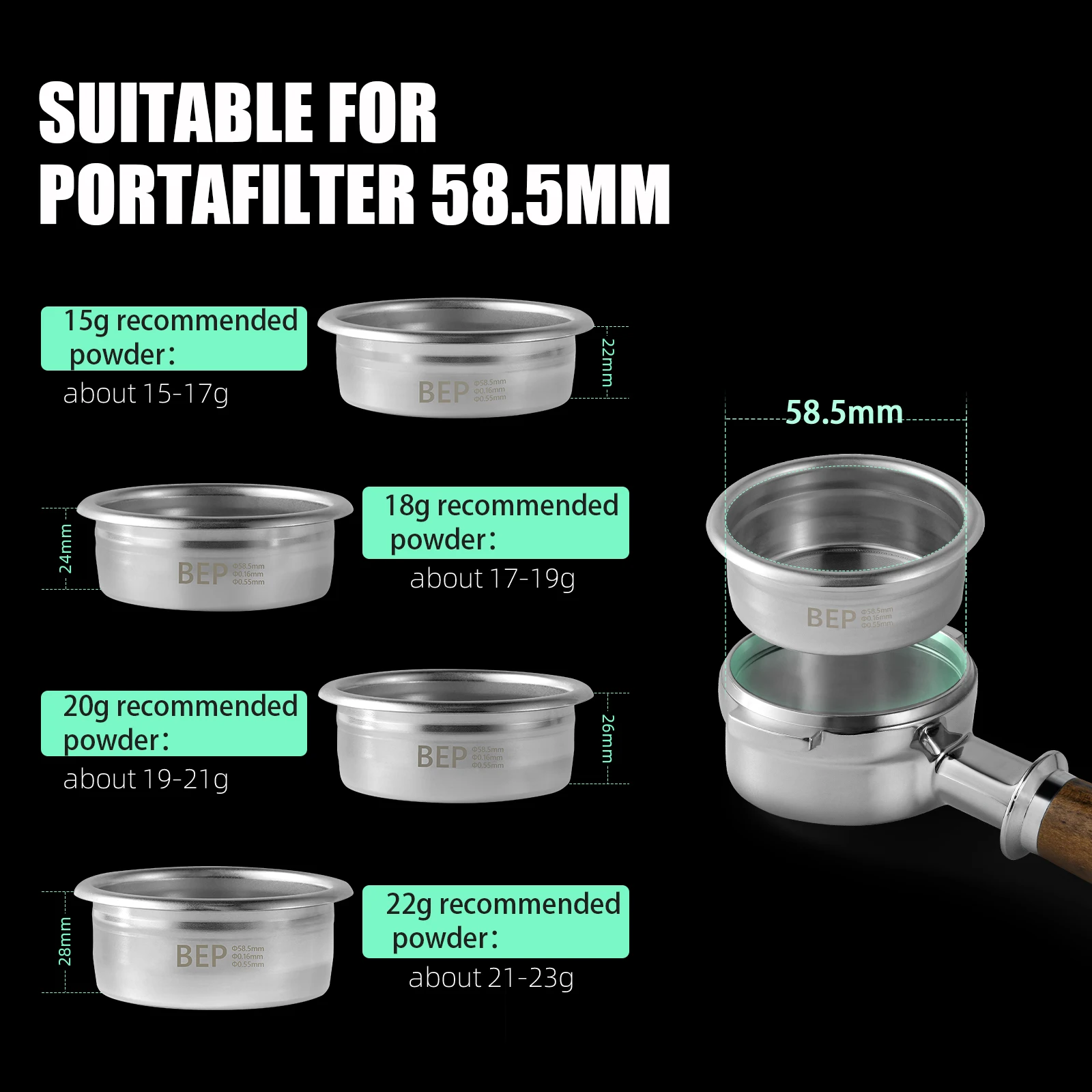 MHW-3BOMBER 15 to 22g 58.5mm Double Espresso Basket Filter 54mm 15g Breville Basket Professional Home Barista Coffee Accessories