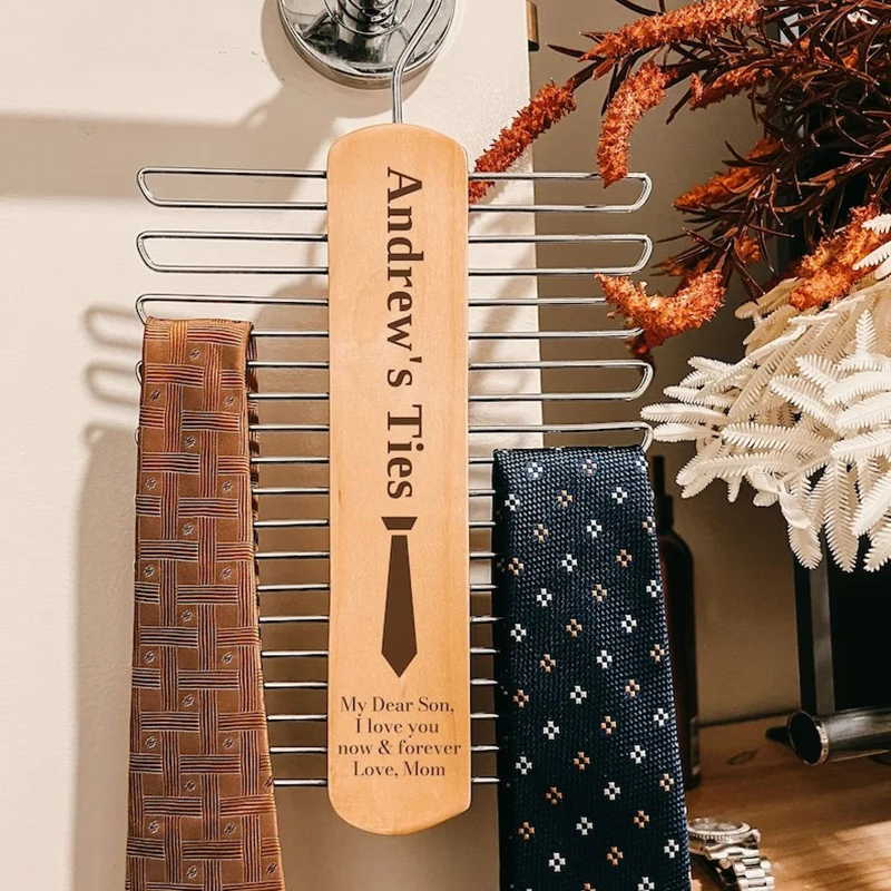 

Personalized Wooden Tie Hanger Silk Scarf Belt Organizer Rack Wardrobe Wood Storage Hanging Rack Storage Holder For Bedroom