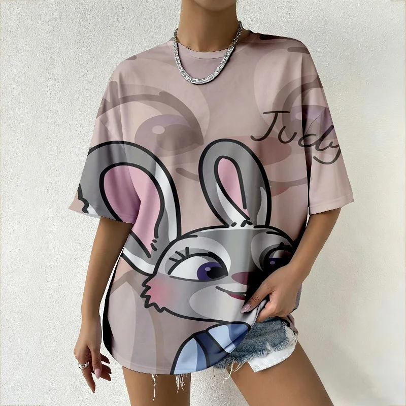 

New Zootopia Judy Printed Women's Y2K Brand Oversized T-Shirt Summer Fashion Streetwear Casual Trendy Loose Fit Women's Clothes