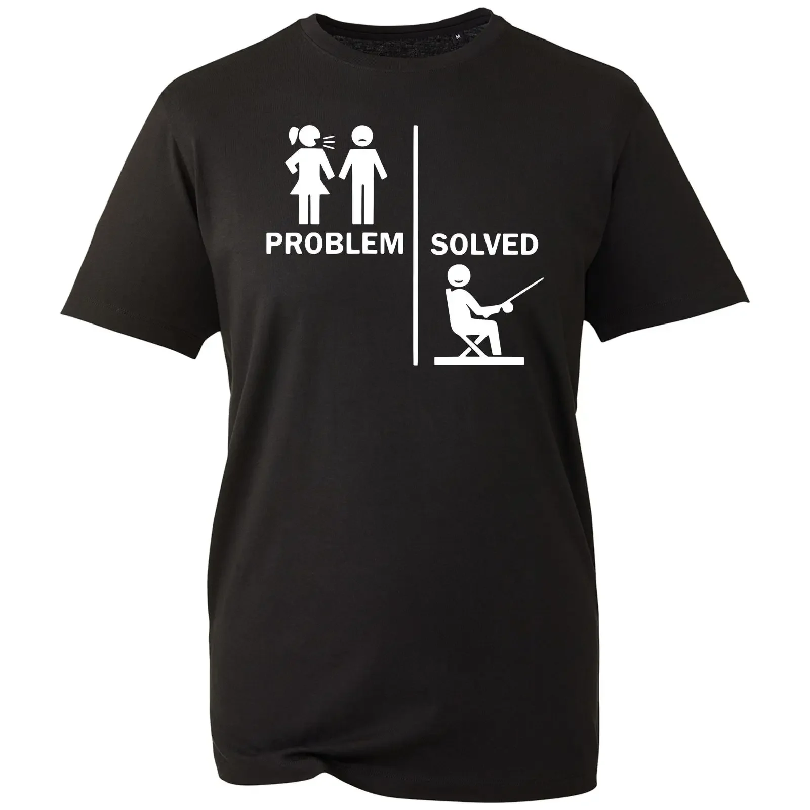 Problem Solved T Shirt Funny Fishing Lovers Top Novelty Outdoor Vacations Men's  vintage Washed Casual Breathable Versatile