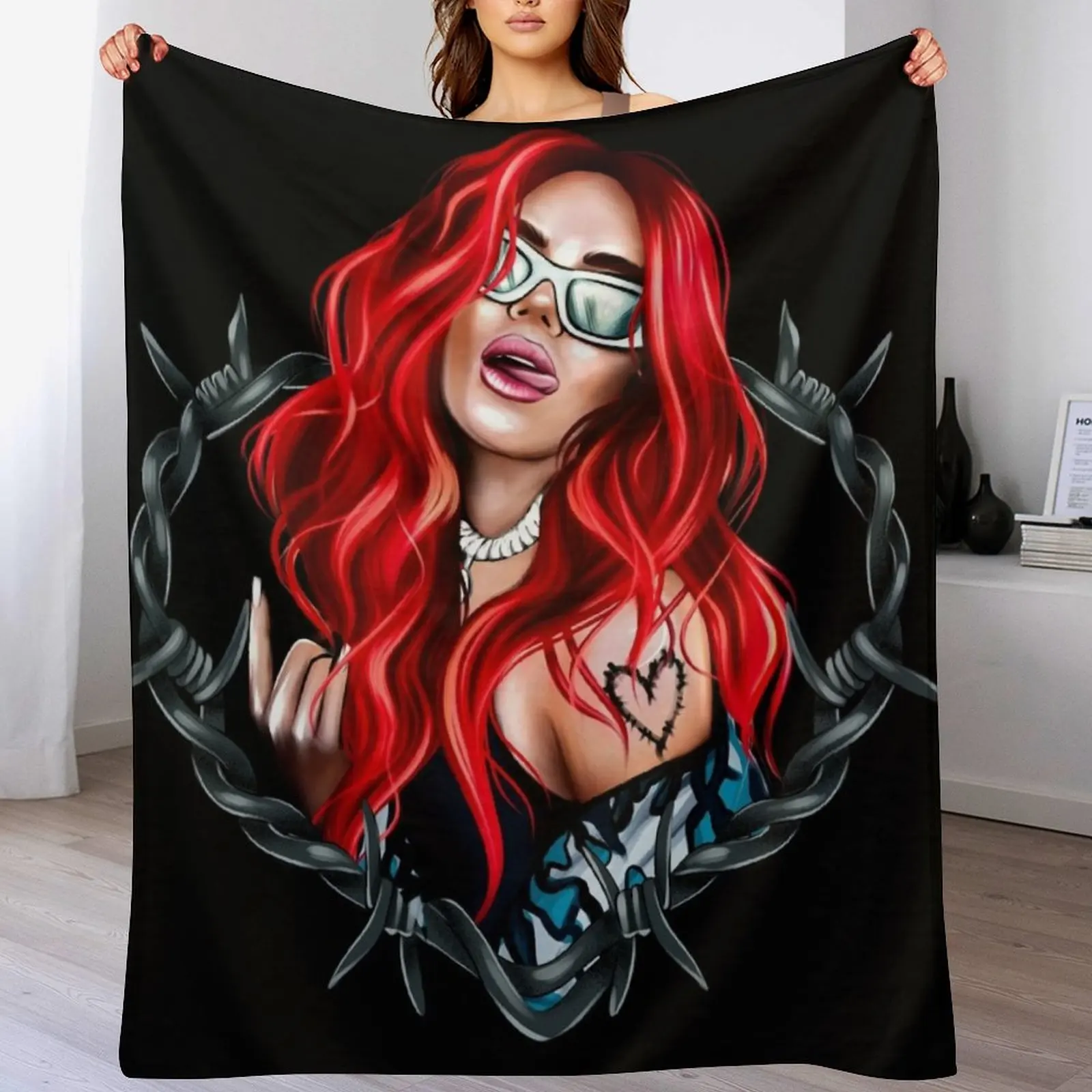 karol g bichota and heart tattoo, Karol red Bare Wire Heart, Bichota , New look with Red Hair Il Throw Blanket Summer Blankets