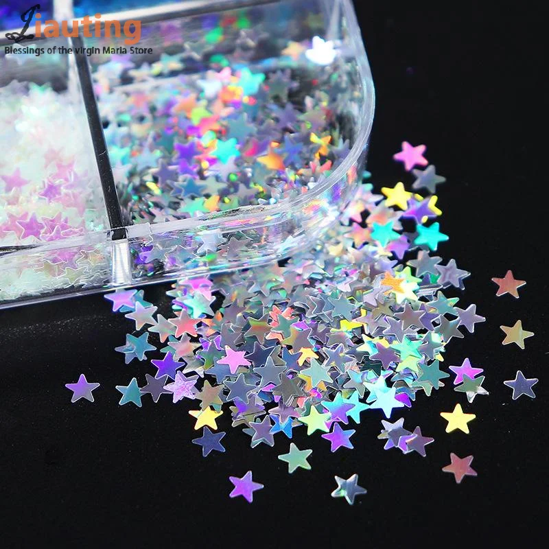 Encantos de unhas laser estrela lantejoulas coloridas encantos de unhas mix 3d folha fina decoração da arte do prego para manicure gel diy fornecimento de unhas