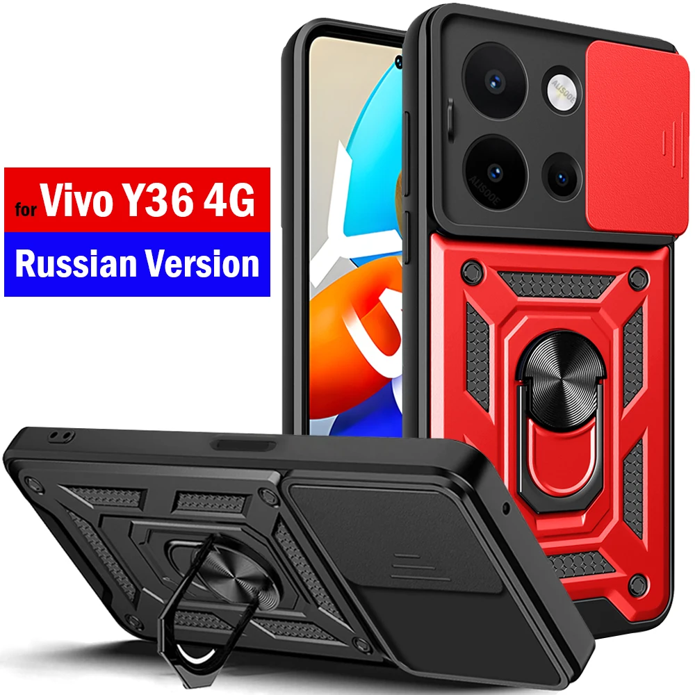 Slide Camera Lens Funda for VIVO Y36 4G Russian Version Case for Vivo Y36 4G RU (V2247) Case Armor Ring Kickstand Cover Capa