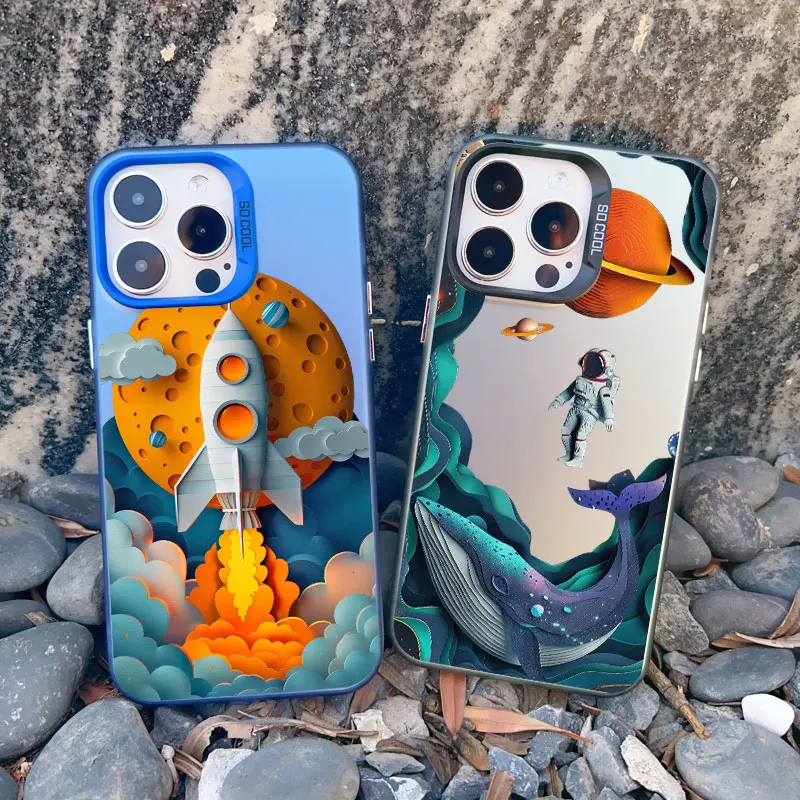 Funda de teléfono de astronauta láser de dibujos animados para iPhone 13 Mini, 12, 11, 15 Pro Max, 14 Pro Max Plus, cubierta trasera a prueba de golpes para iPhone 15 Plus