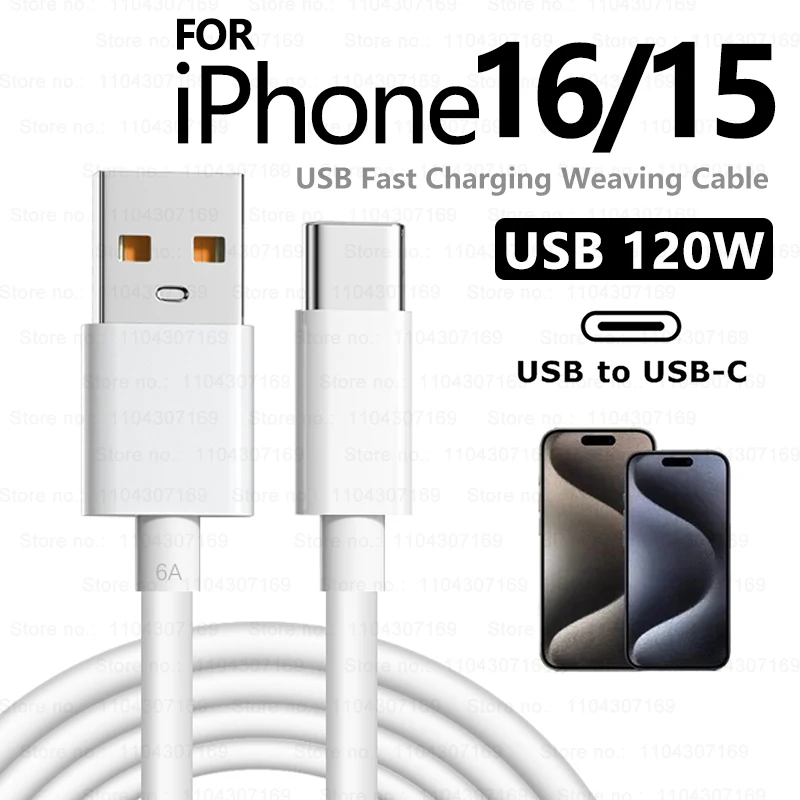 

New Original 120W USB to USB-C Fast Charge For iPhone 16 Pro Max 15 Plus Samsung Xiaomi Huawei Phone Type C Quick Charging Cable