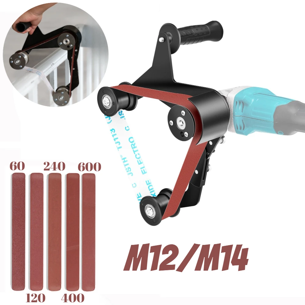 

M10/M14 Belt Sander Adapter for Angle Grinder with 10PCS 60/120/240/400/600 Grit Sanding Belts Polishing Attachment Rust Removal