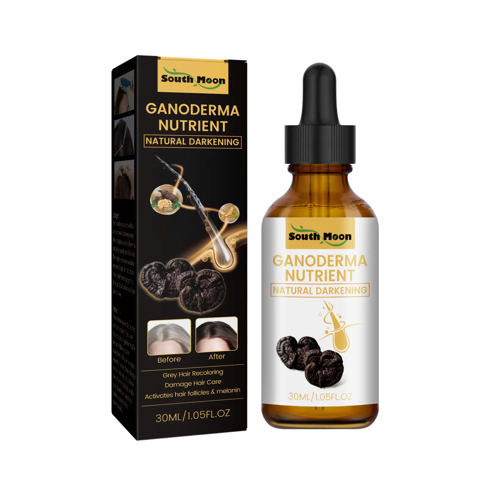 Black Ganoderma Lucidum-Liquide pour cheveux, Cuir chevelu propre, Prévenir la perte de cheveux, Renforcer les racines des cheveux, Nourrir le suivi capillaire, Essence de soin, D343