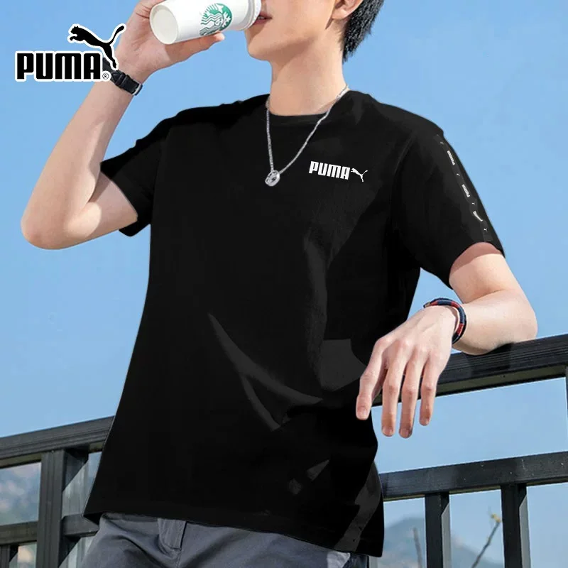 Ropa deportiva de verano de manga corta de algodón puro para hombre oficial de Puma - camiseta básica negra con mangas sueltas hasta la mitad del brazo T-shirt692484-01