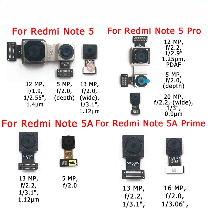 

Front Rear Back Camera For Xiaomi Redmi Note 5 Pro 5A Prime Main Facing Camera Module Flex Cable Replacement Parts