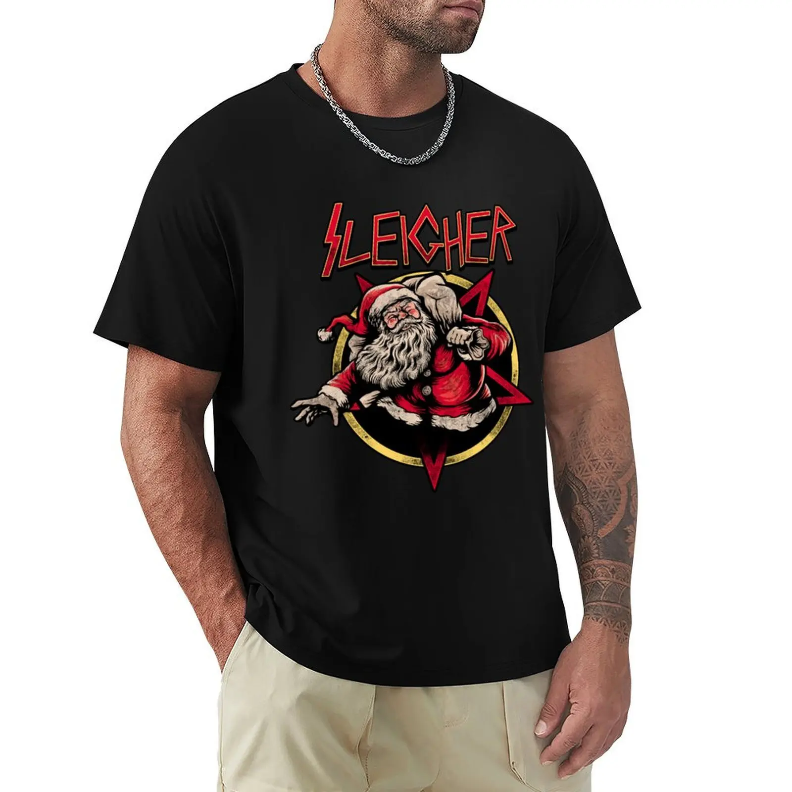 

Rock Sleigher Santa Claus Heavy Metal Christmas Pullover T-Shirt anime tshirt oversizeds Blouse shirts graphic tee men