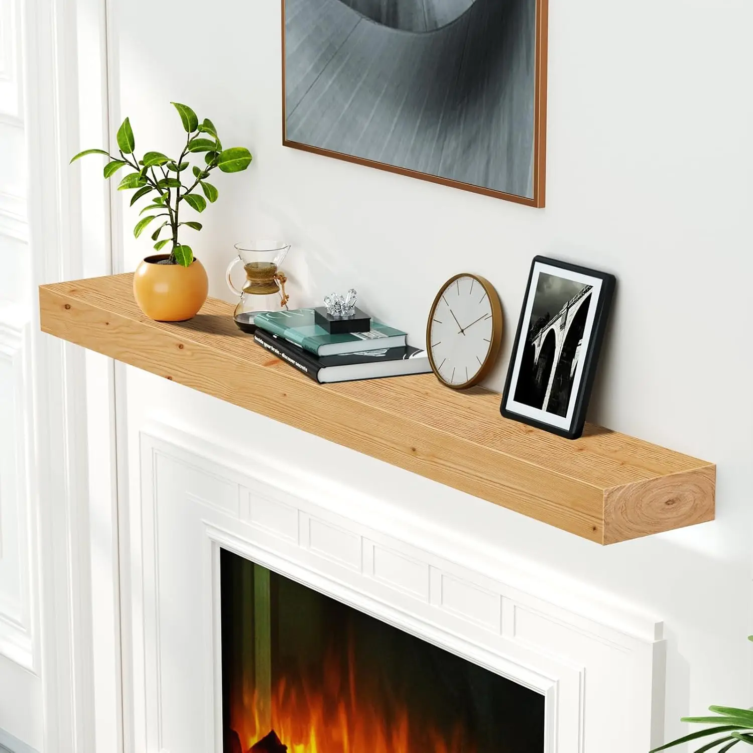 

Fireplace Mantel,72" DIY Floating Fireplace Shelves,Wall Mounted Wood Shelving,Handcrafted Wood Brack,Natural Mantels Over
