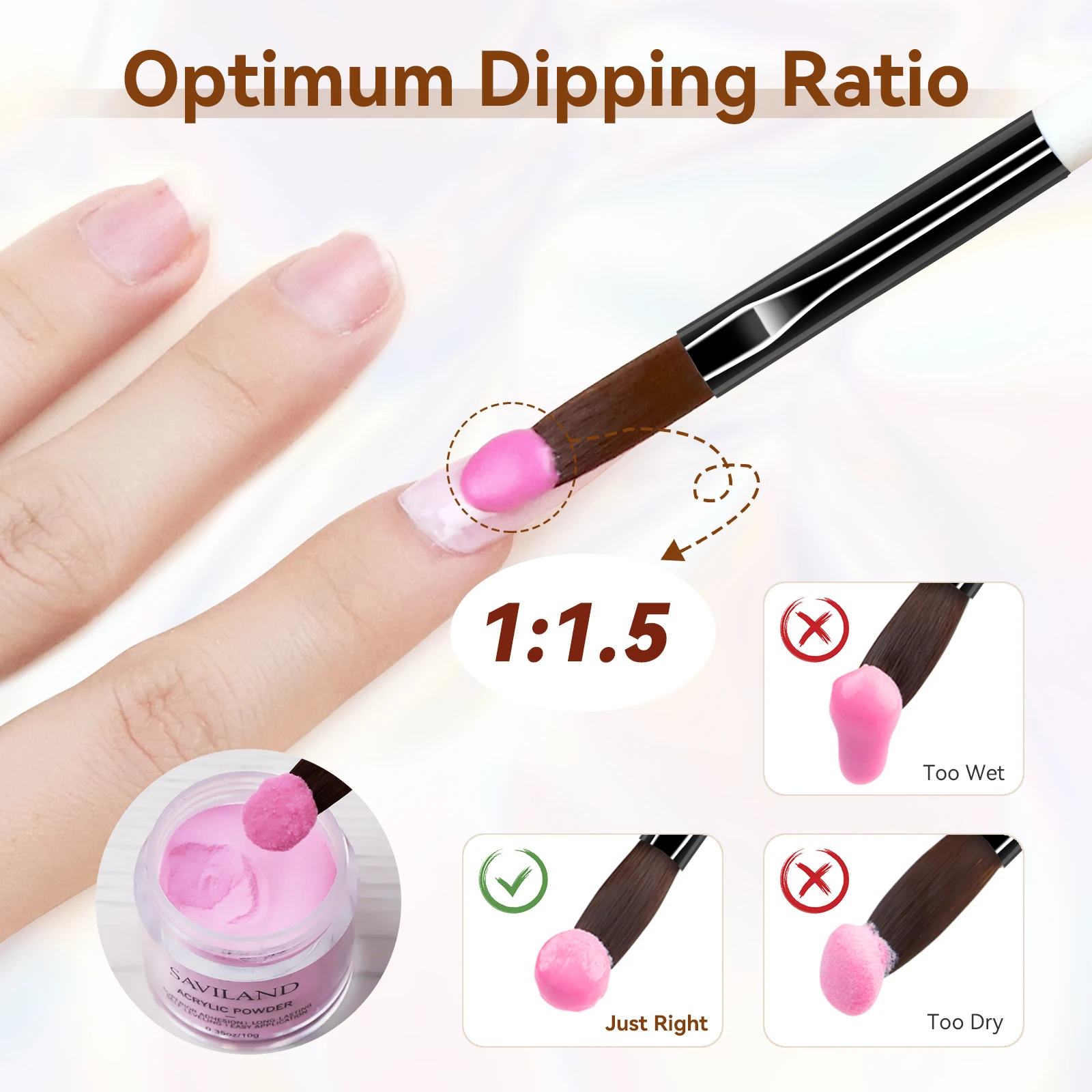Saviland 3 pièces ensemble de pinceaux à ongles en acrylique taille 8/10/14 pinceaux de dessin pour Nail Art pour Extension d'ongles poudre acrylique manucure bricolage