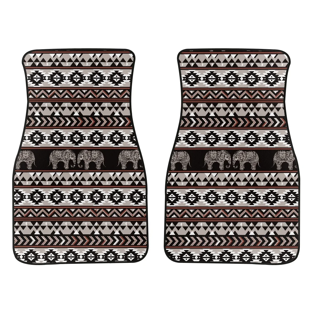 

Car Accessories Elephant Tribe Print Floor Mats for Car Weather Auto Protects Tribal Aztec 2pcs Set Vehicles Carpet Non Slip New