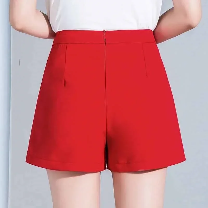 Summer Spring 2023 Women Woman High Waist Red Black White Wide Leg Shorts , Korean Female Womens 3xl Casual Shorts