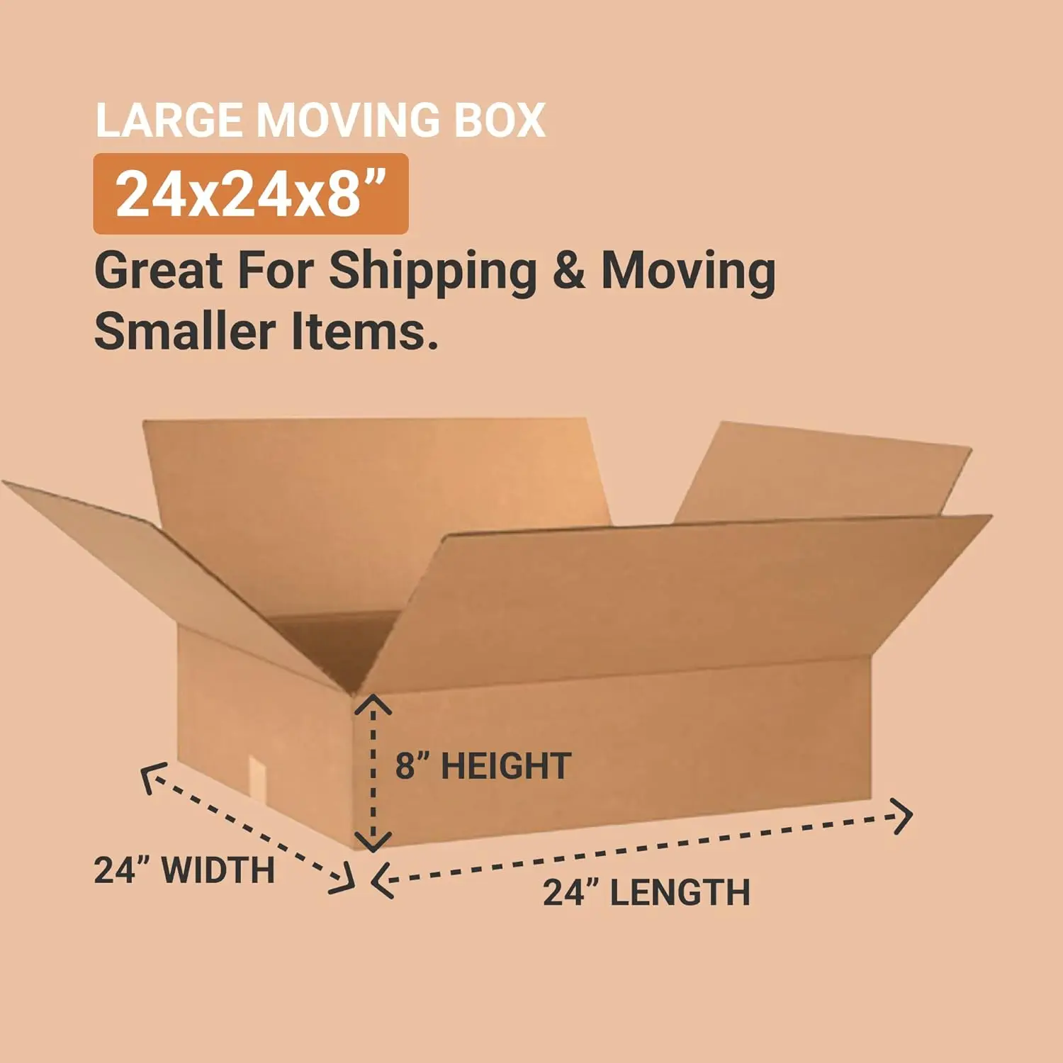 

Shipping Boxes Flat 24"L x 24"W x 8"H, 10-Pack | Corrugated Cardboard Box for Packing, Shipping and Storage 24248