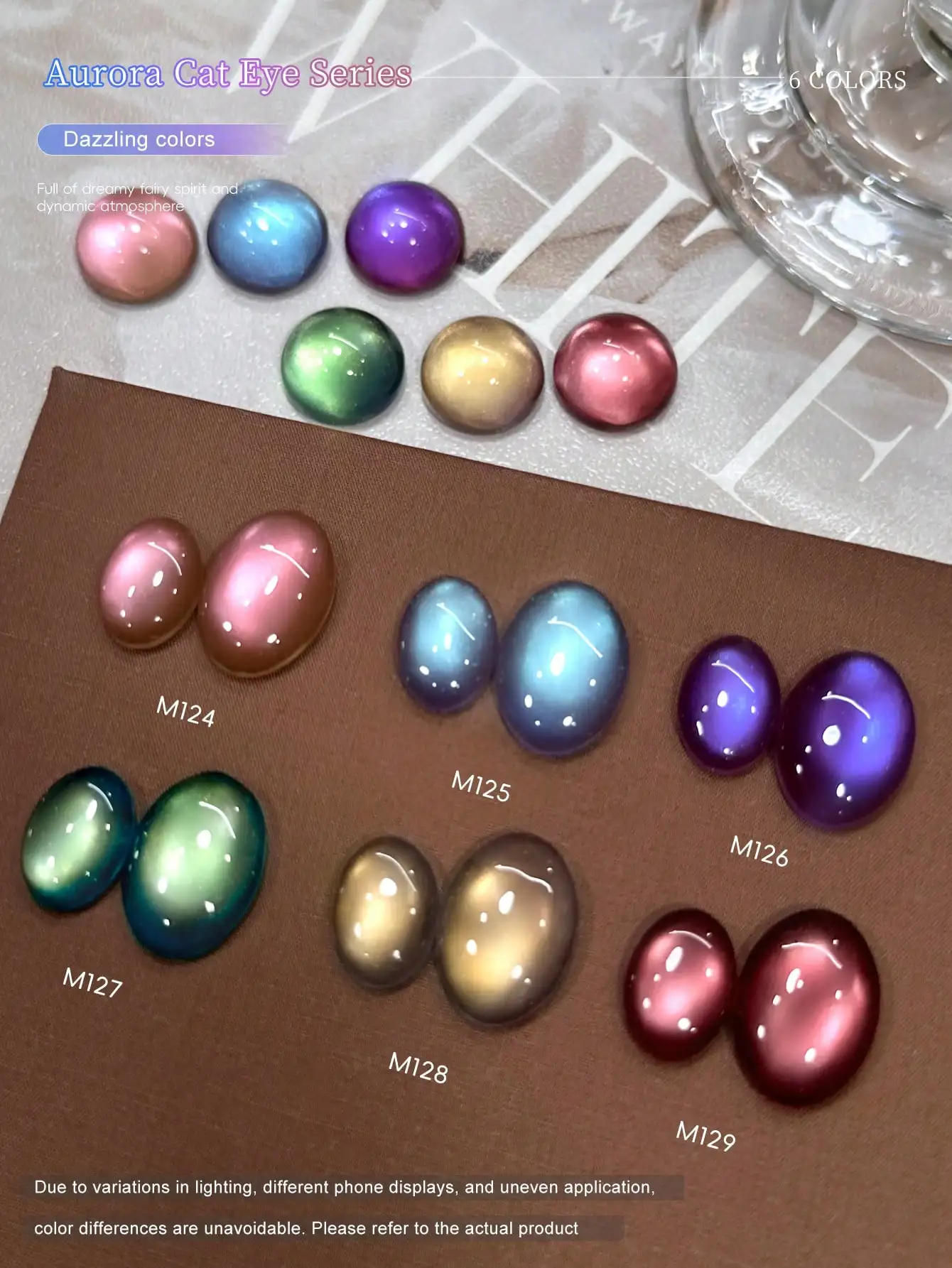 6-delige Aurora Effect Gel Nagellak Set, Langdurige Hoogglans Geen Veeg Top Coat, voor DIY Nail Art