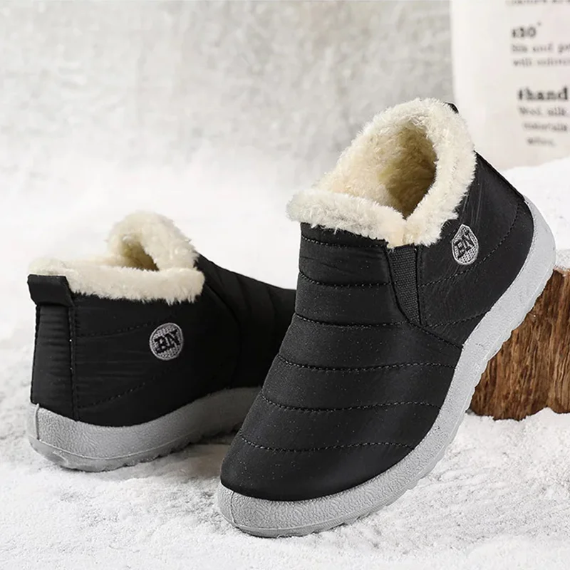 ATZQOU Women Snow Boots Fashion Shoes Platform Slip On Shoes For Women Ankle Boots Waterproof Plush Winter Shoes Botas Mujer