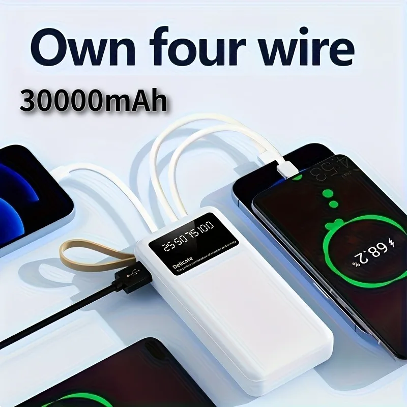 

Портативный внешний аккумулятор большой емкости 30000 мАч, светодиодный дисплей/ремешок, портативное аварийное устройство для использования на открытом воздухе