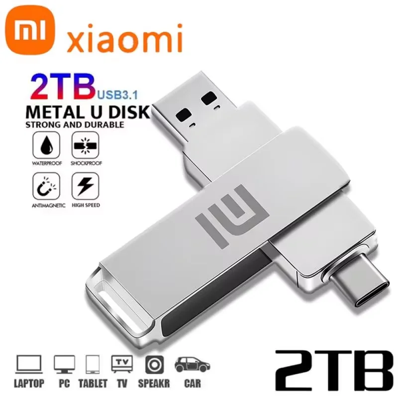 샤오미 금속 USB 플래시 드라이브, USB 3.0, 고속 휴대폰 컴퓨터 상호 변속기, 휴대용 C 타입 인터페이스, U 디스크, 2TB