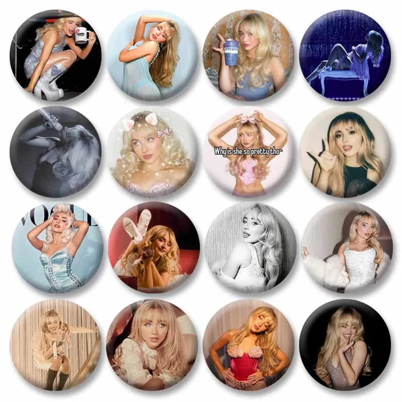 58mm Sweet Singer Sabrina Carpenter Soft Button Pins Tinplate Round Snap-in Brooch Badge for Backpack Jewelry Accessories Gifts