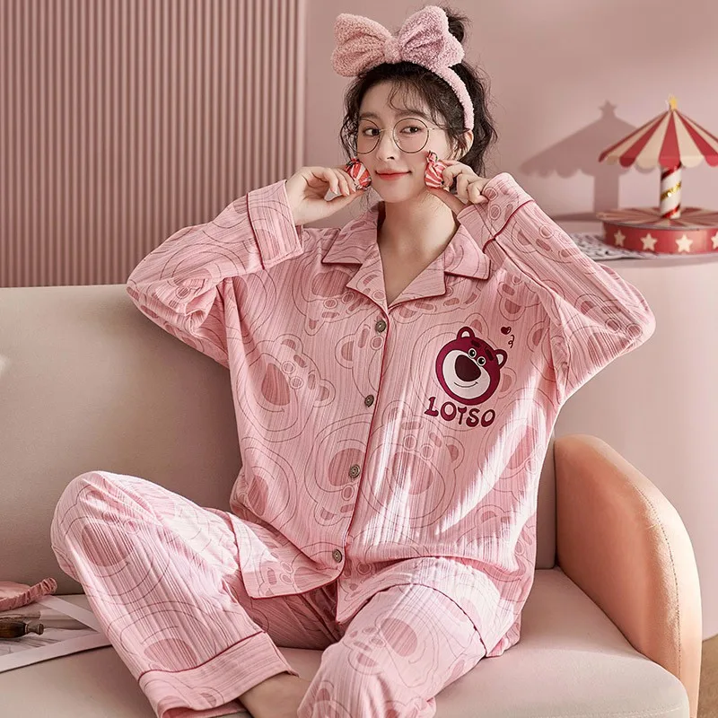 

Autumn New Ladies Pajamas Ms. Cotton Long-sleeved Long Pants Suit Cardigan Lapel Monthly Clothing Female Autumn Winter Home Wear