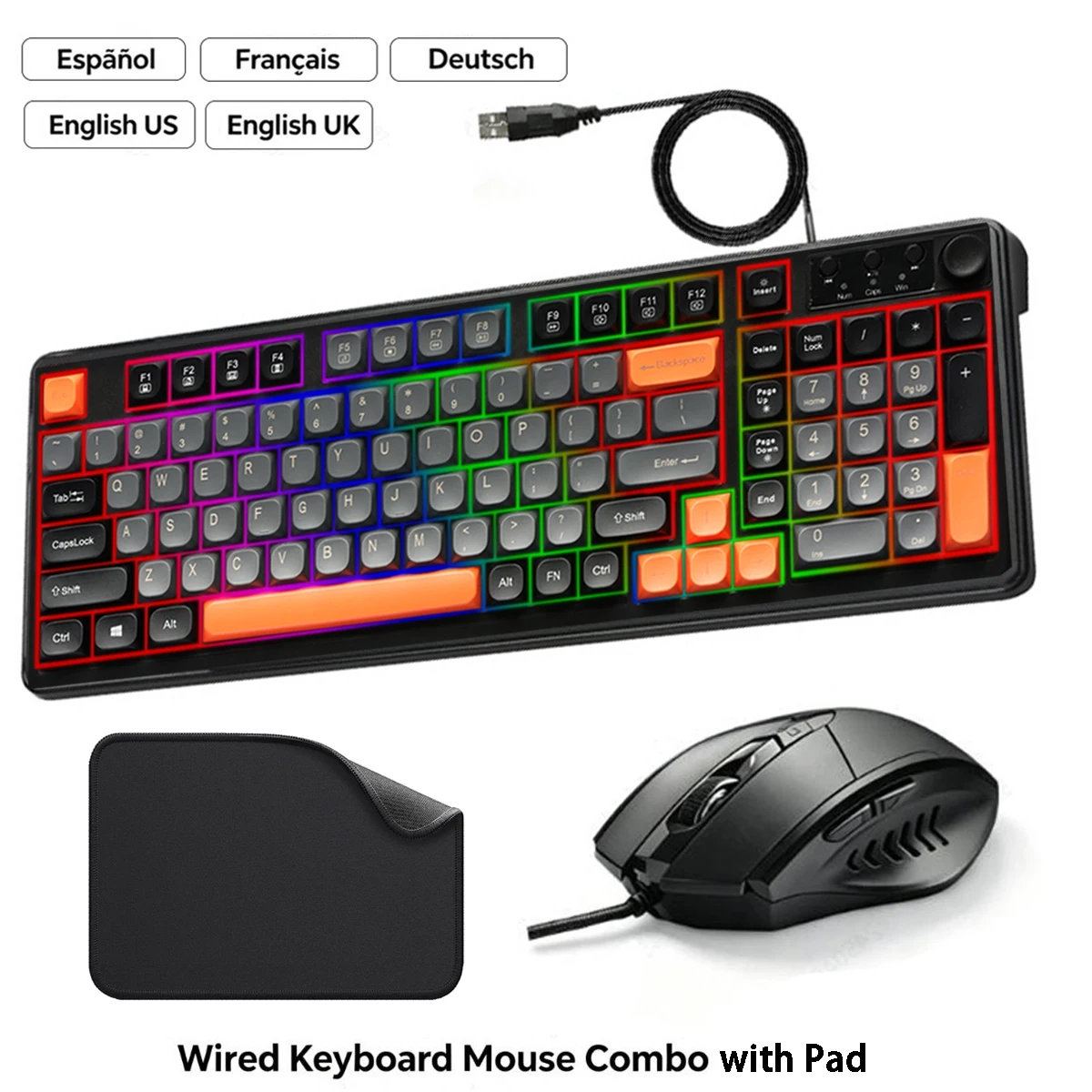 99 Key Backlit Mechanical Keyboard Wired Gaming Keyboard Mouse Combo Luminous Keyboard And Mouse Pad Set for PC Laptop Office
