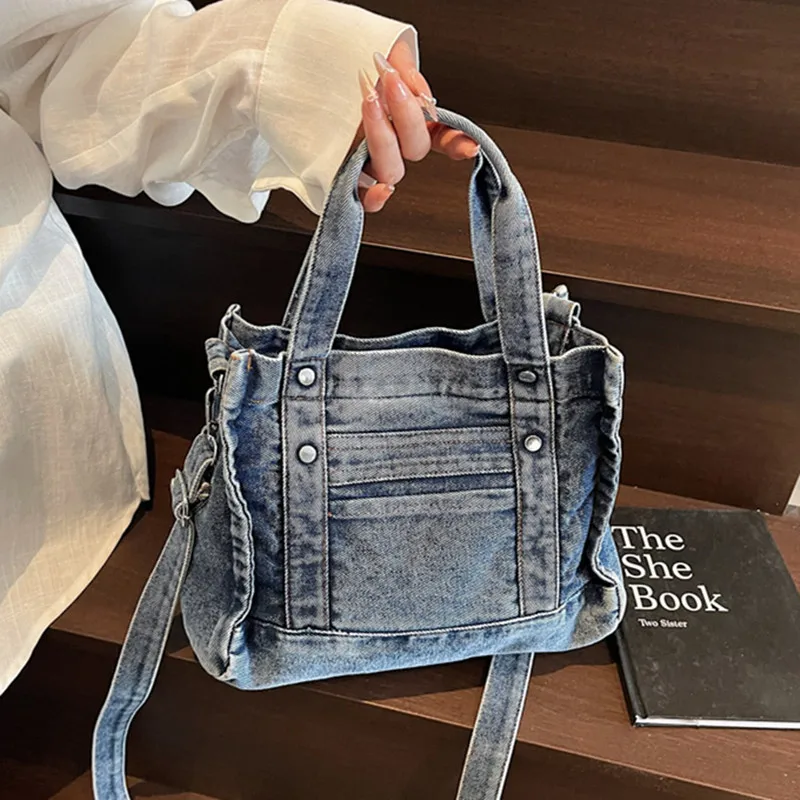 

Модная джинсовая сумка через плечо, женская сумка-мессенджер большой вместимости, сумки-ранцы с несколькими карманами, женские сумки через плечо с регулируемым ремешком