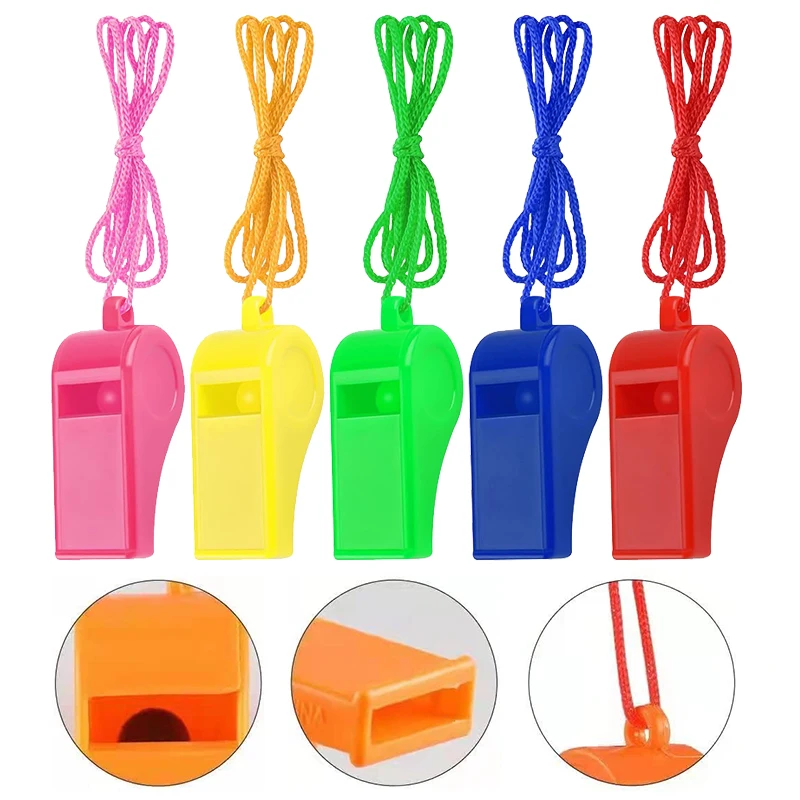 

10~50pcs Mini Plastic Whistle with Rope for Party Game Accessories Football Soccer Basketball Cheerleading Referee Whistle TMZ