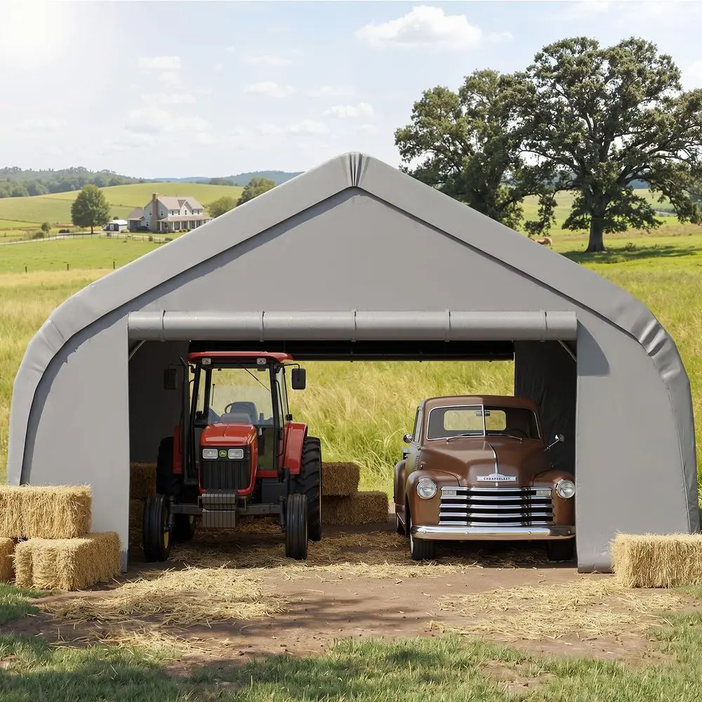 FT Heavy Duty Carport Canopy, Portable Garage Shelter with Galvanized Steel Frame, Waterproof 3Layer PE Cover, RollUp Doors and